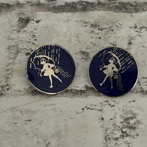 Barlow Blue Pin Woman With Umbrella Lot Of 2